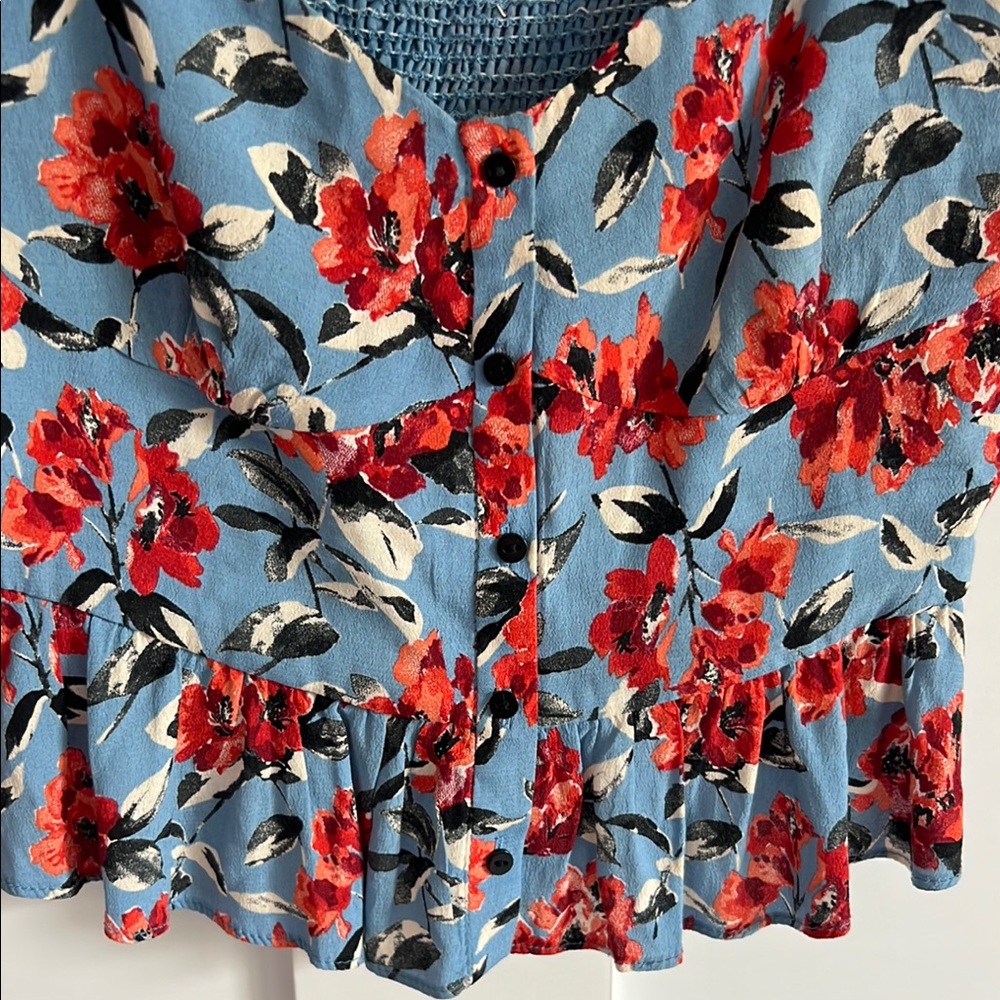 Zara Women’s Floral Blue and Red Crop Top Size Medium - Picture 4 of 6